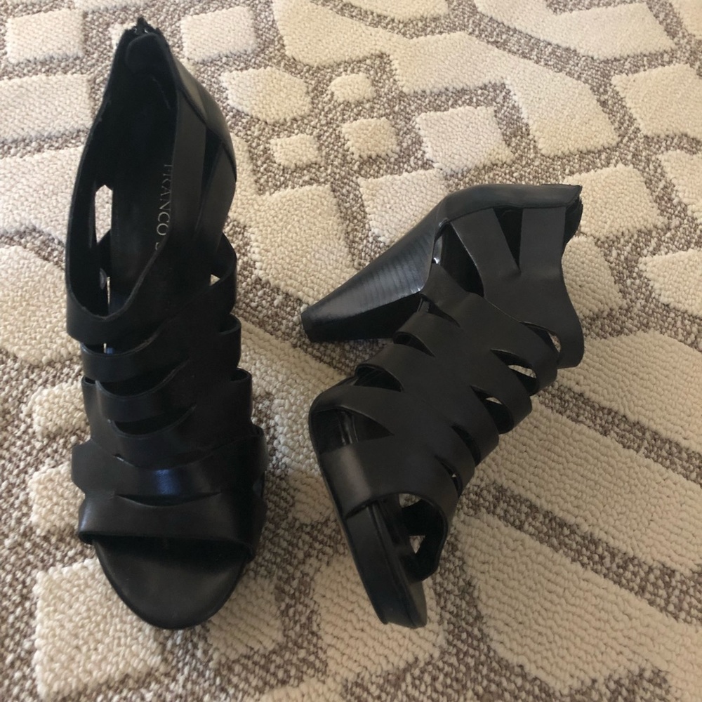 Franco sarto black leather caged heels